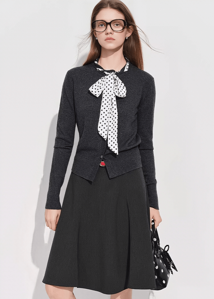 POLKA DOT SCARF TIE CARDIGAN - ANLEM