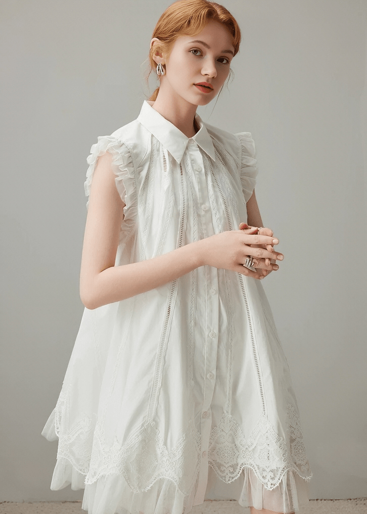 PREMIUM LACE SHIRT DRESS - ANLEM