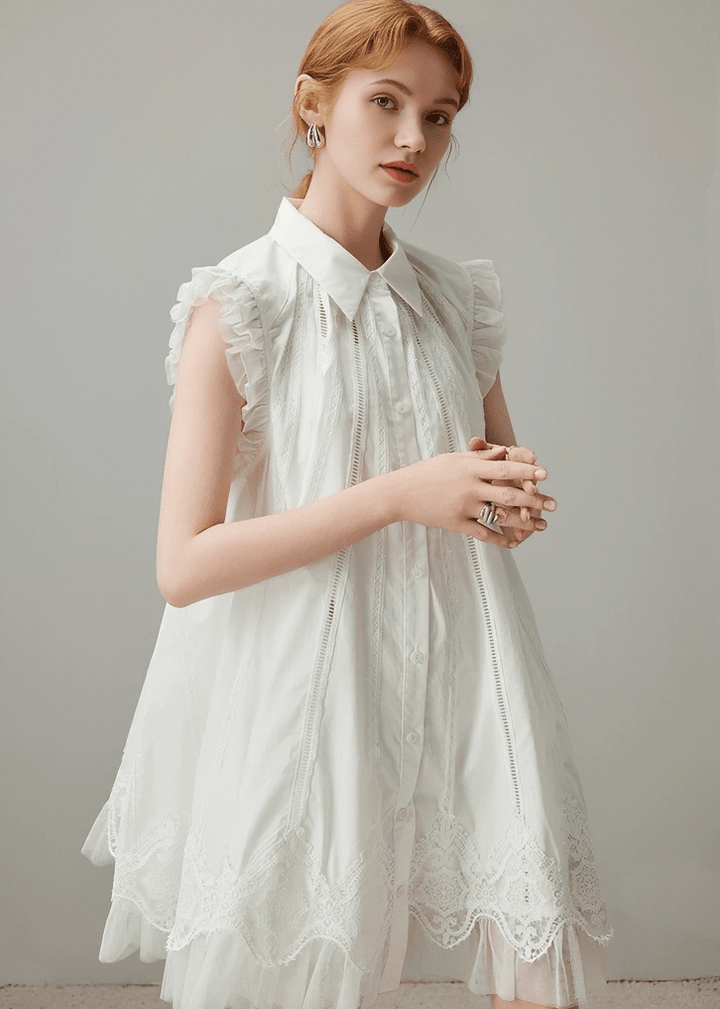 PREMIUM LACE SHIRT DRESS - ANLEM