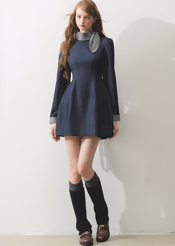 PREPPY COLLAR DETAIL MINI DRESS - ANLEM