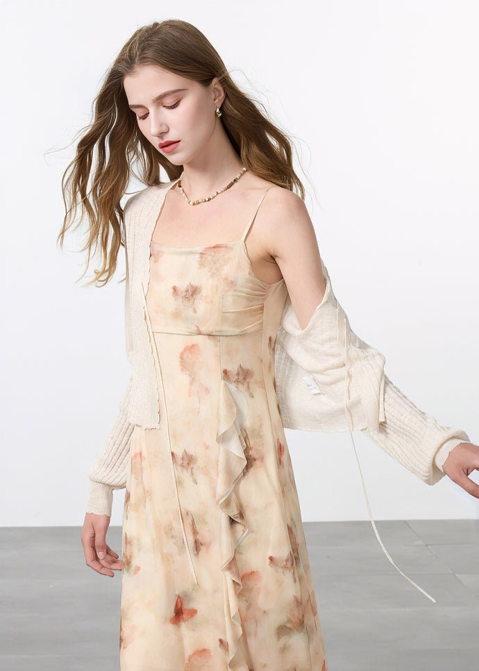 PRINTED FRILL SUSPENDER DRESS - ANLEM