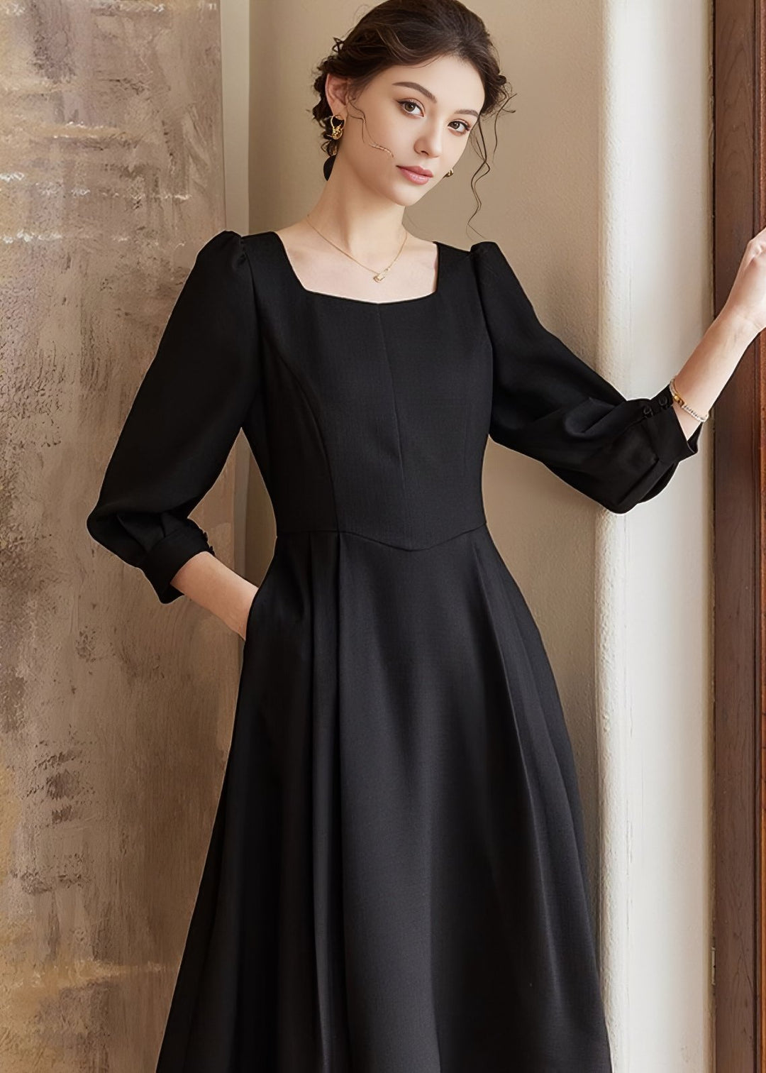 PUFF SLEEVE ELEGANT DRESS - ANLEM