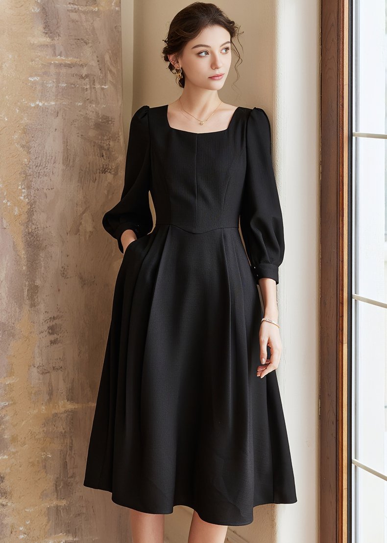 PUFF SLEEVE ELEGANT DRESS - ANLEM