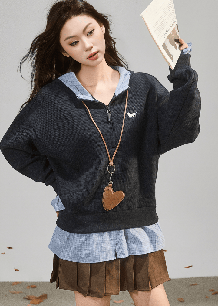 QUARTER ZIP KNIT HOODIE - ANLEM