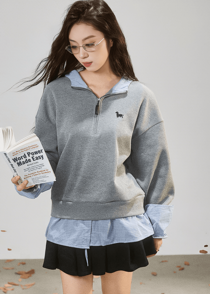 QUARTER ZIP KNIT HOODIE - ANLEM