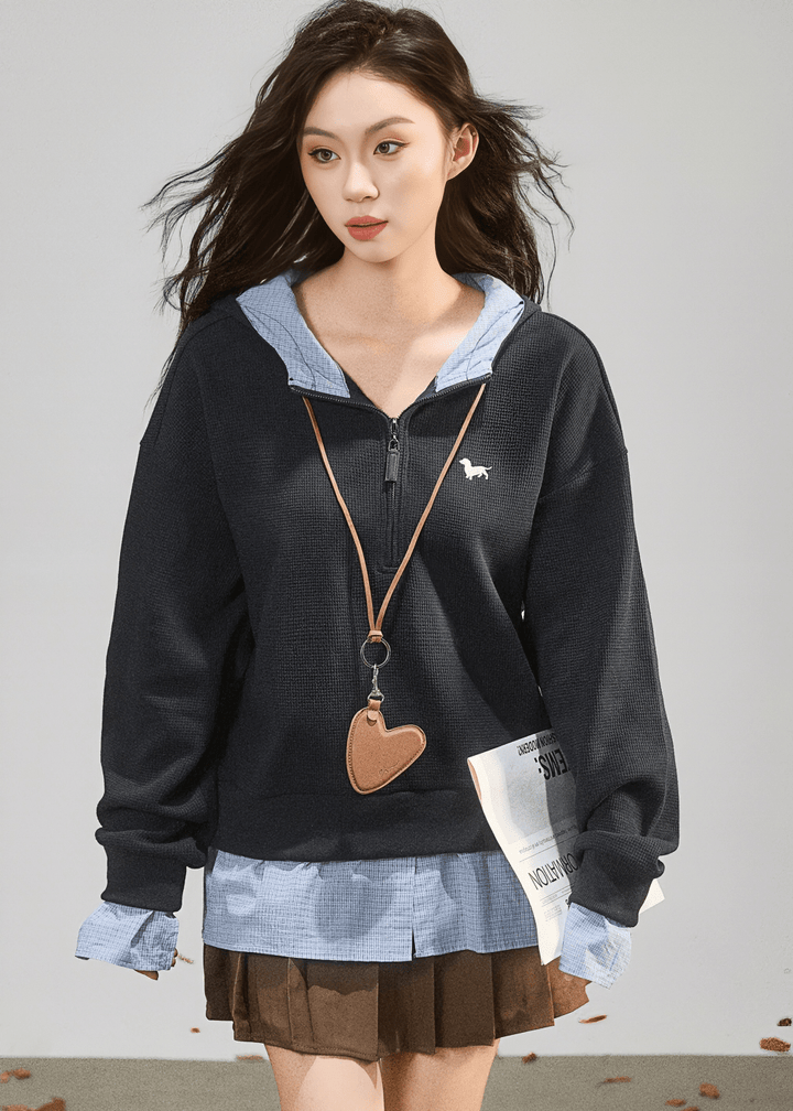 QUARTER ZIP KNIT HOODIE - ANLEM