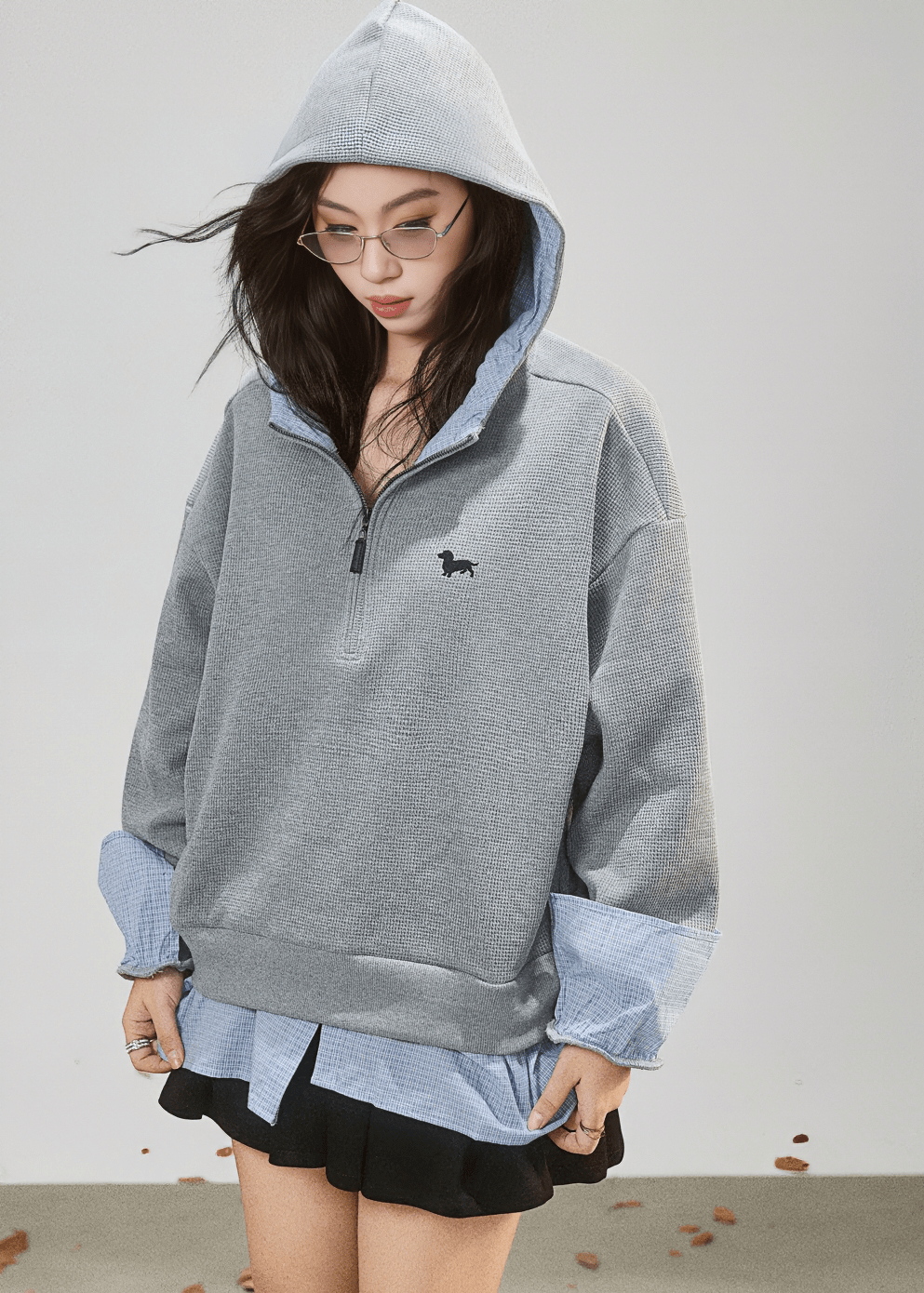 QUARTER ZIP KNIT HOODIE - ANLEM