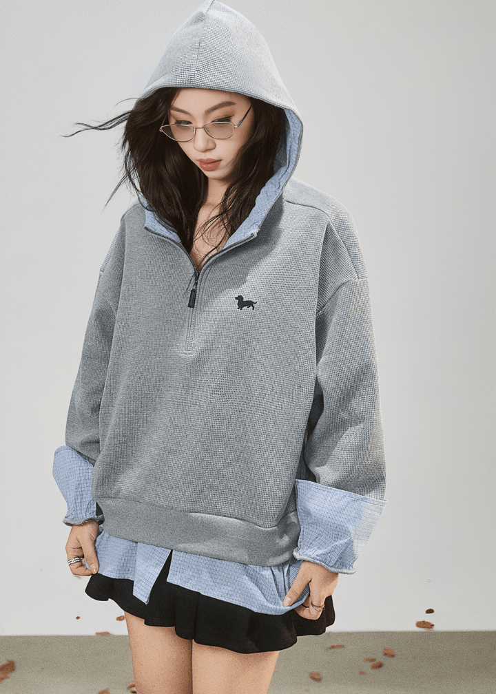 QUARTER ZIP KNIT HOODIE - ANLEM