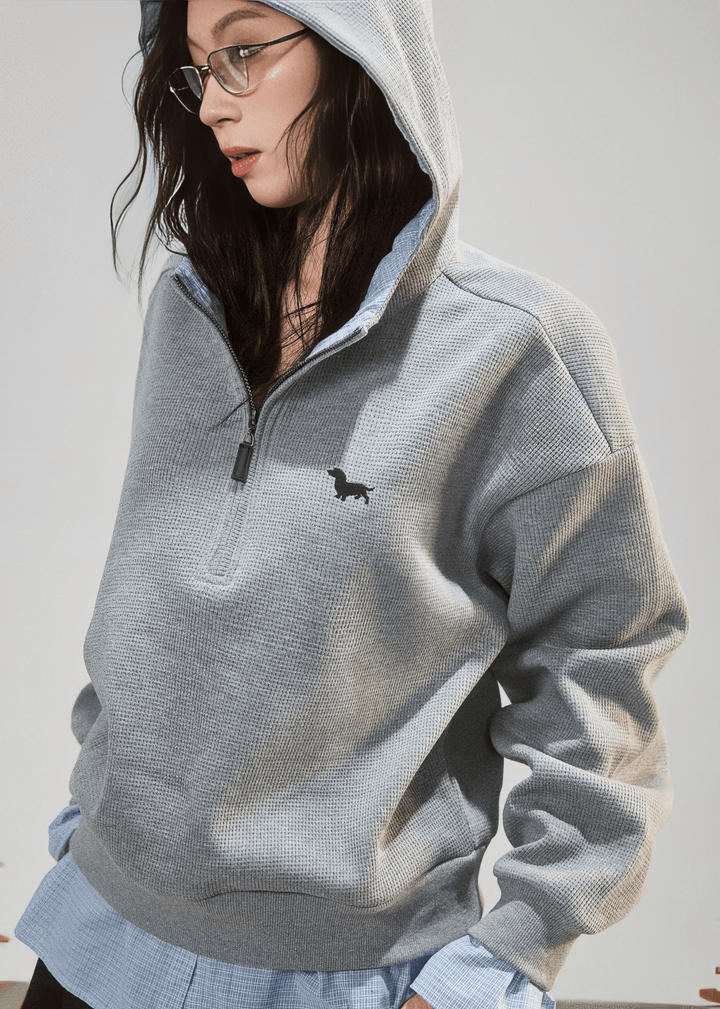 QUARTER ZIP KNIT HOODIE - ANLEM