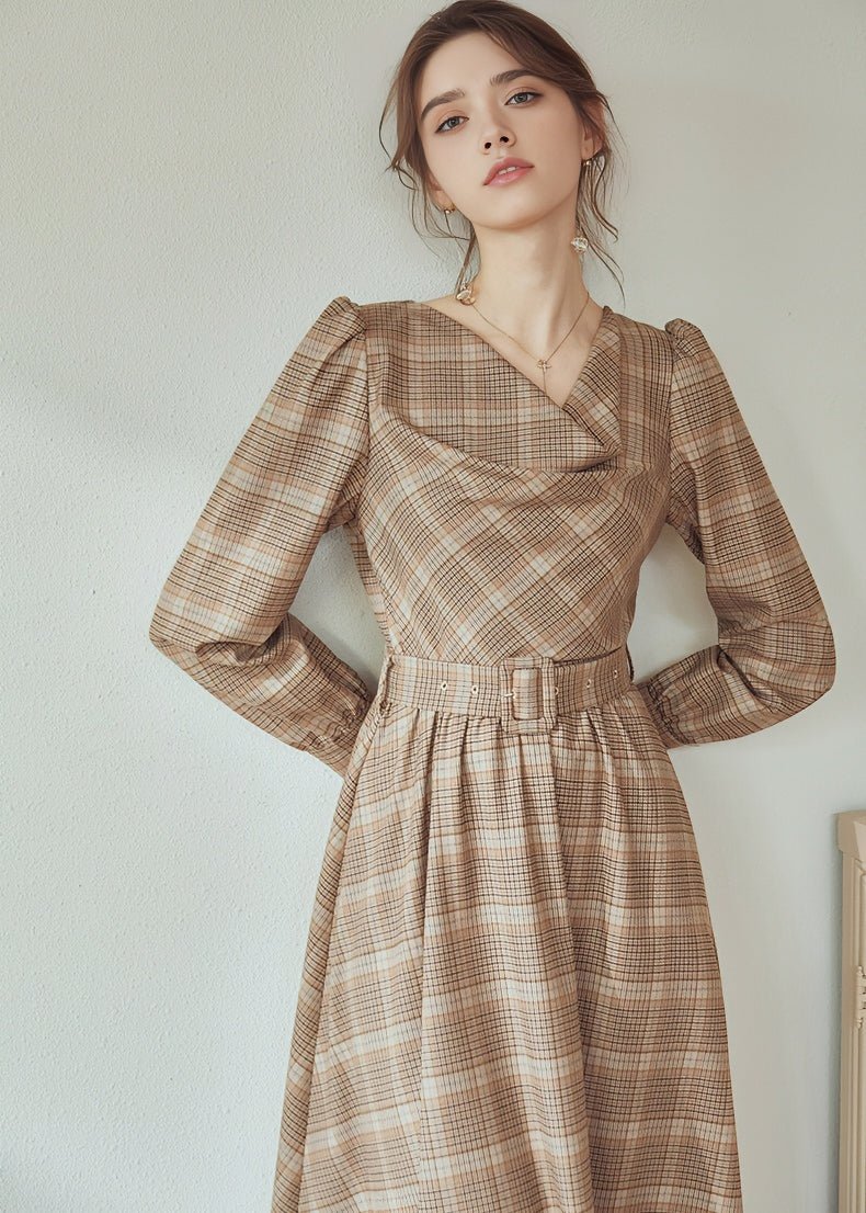 RETRO CHECK BELT DRESS - ANLEM