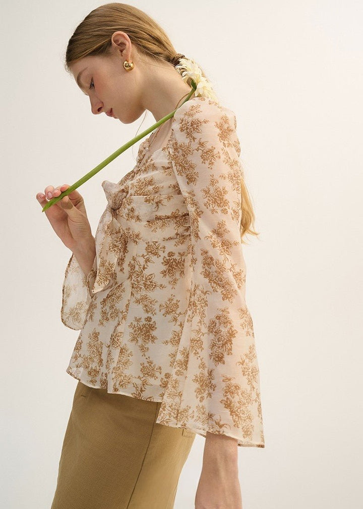 RETRO FLORAL CHIFFON SHIRT - ANLEM