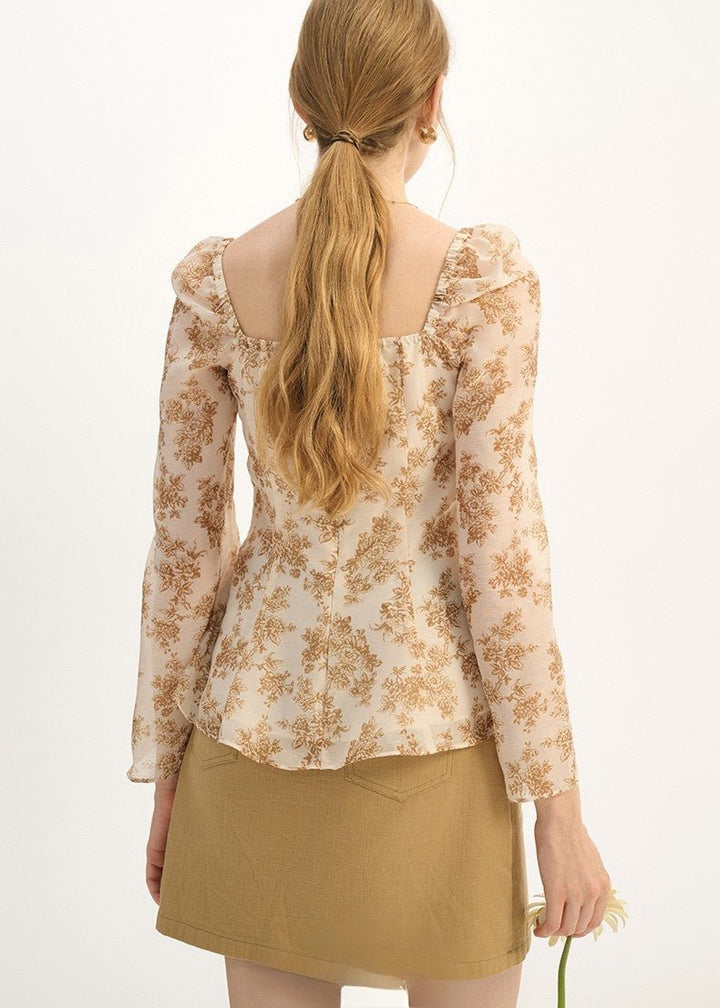 RETRO FLORAL CHIFFON SHIRT - ANLEM