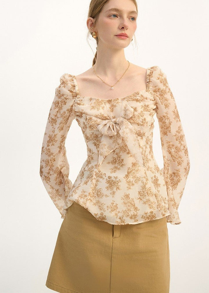 RETRO FLORAL CHIFFON SHIRT - ANLEM