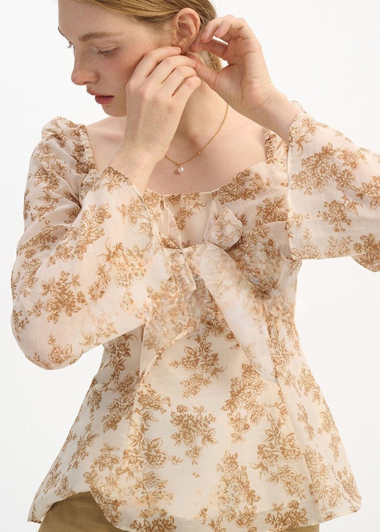 RETRO FLORAL CHIFFON SHIRT - ANLEM