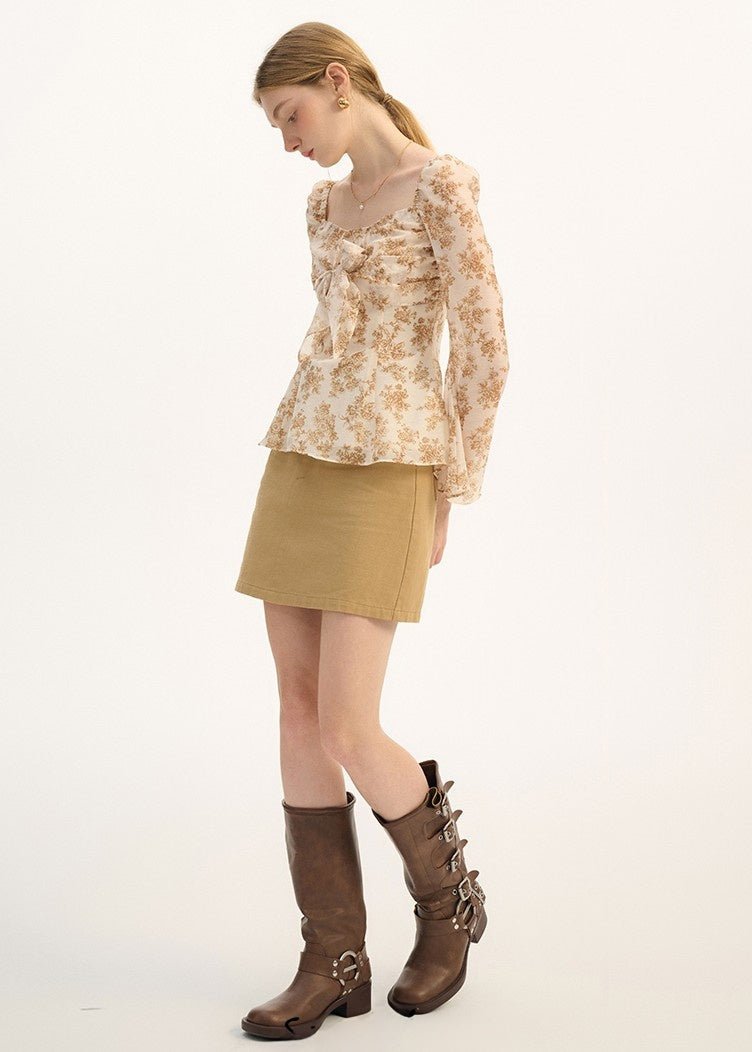 RETRO FLORAL CHIFFON SHIRT - ANLEM