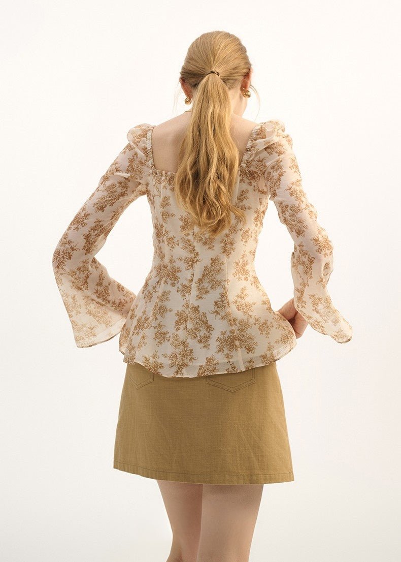 RETRO FLORAL CHIFFON SHIRT - ANLEM