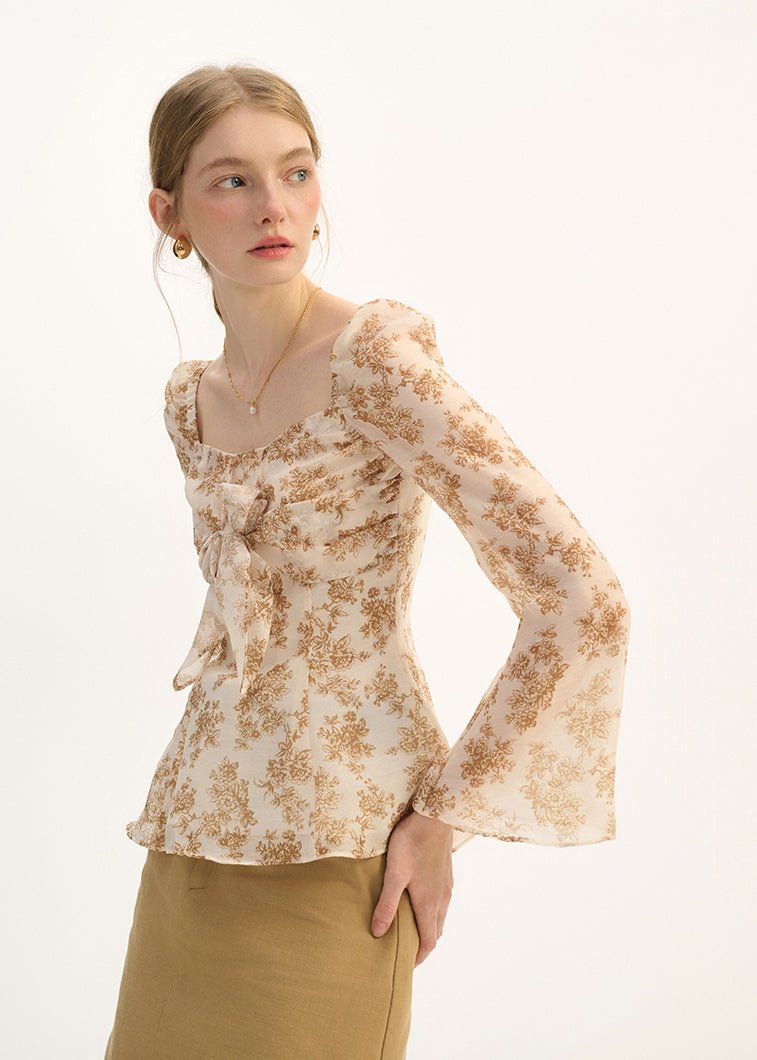 RETRO FLORAL CHIFFON SHIRT - ANLEM