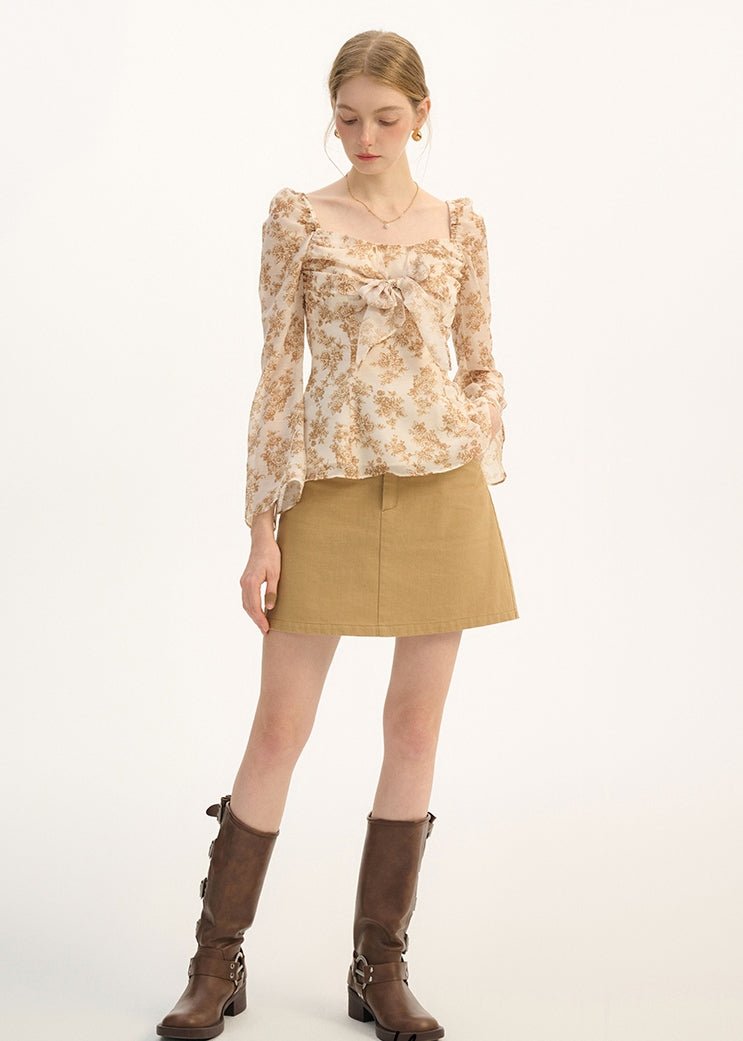 RETRO FLORAL CHIFFON SHIRT - ANLEM