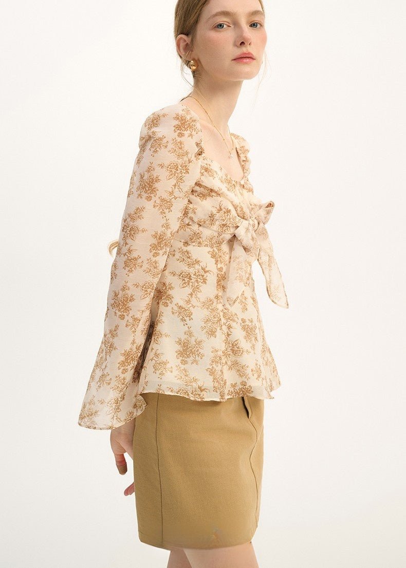 RETRO FLORAL CHIFFON SHIRT - ANLEM