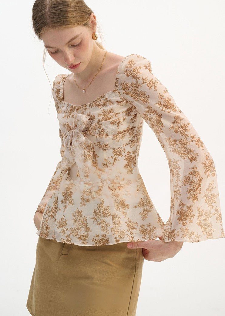 RETRO FLORAL CHIFFON SHIRT - ANLEM