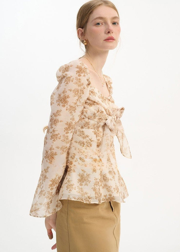 RETRO FLORAL CHIFFON SHIRT - ANLEM