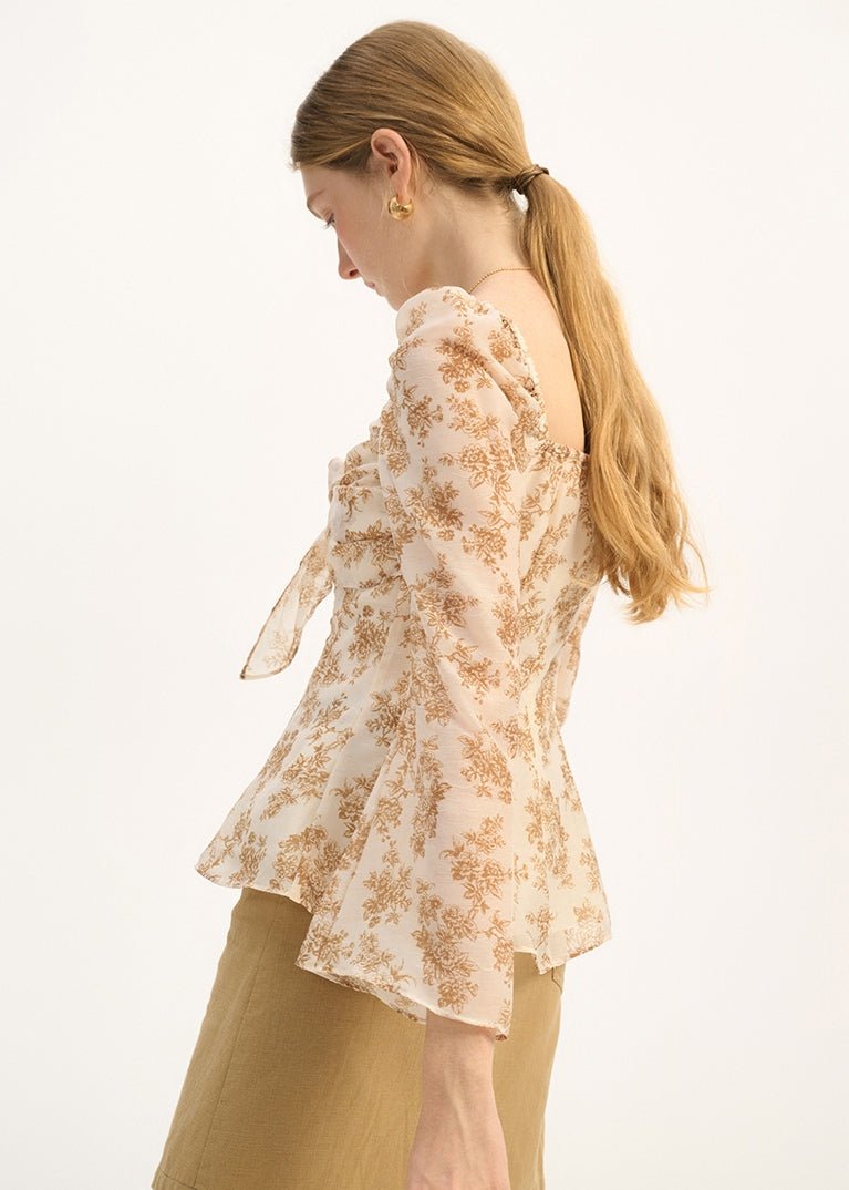 RETRO FLORAL CHIFFON SHIRT - ANLEM