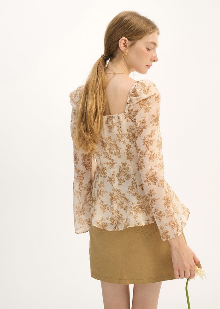 RETRO FLORAL CHIFFON SHIRT - ANLEM