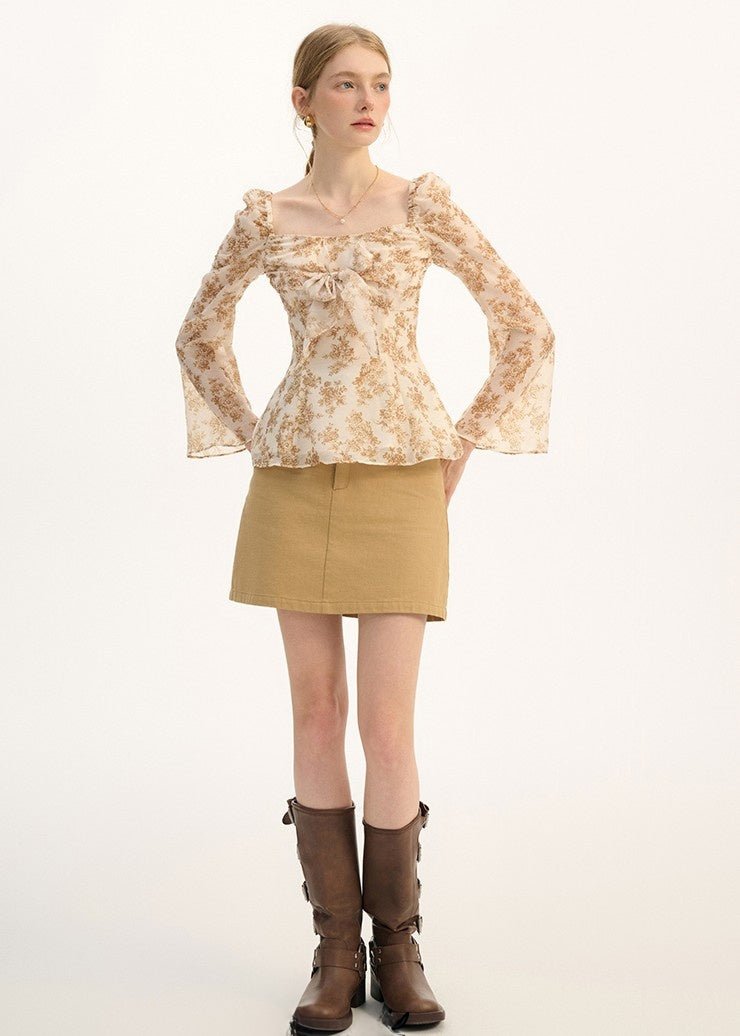 RETRO FLORAL CHIFFON SHIRT - ANLEM