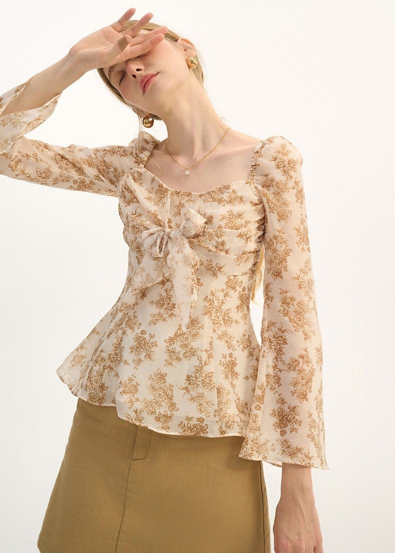 RETRO FLORAL CHIFFON SHIRT - ANLEM