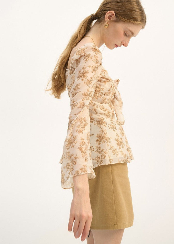 RETRO FLORAL CHIFFON SHIRT - ANLEM