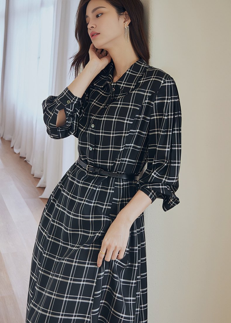 RETRO PLAID ACETATE DRESS - ANLEM