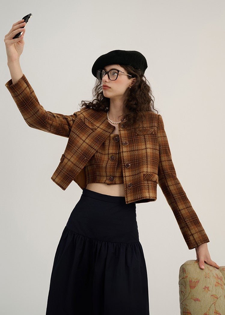 RETRO PLAID CAMISOLE AND JACKET - ANLEM