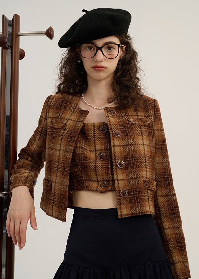 RETRO PLAID CAMISOLE AND JACKET - ANLEM