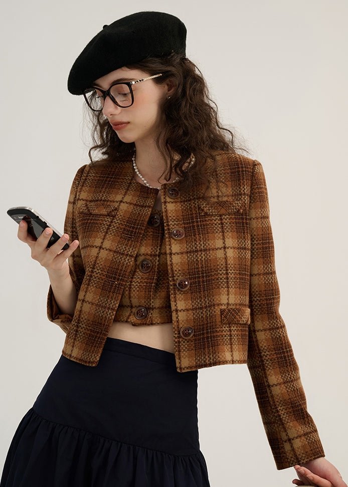 RETRO PLAID CAMISOLE AND JACKET - ANLEM