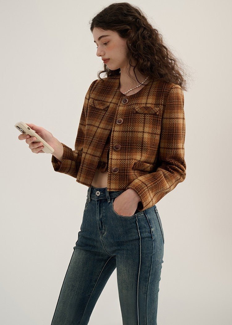 RETRO PLAID CAMISOLE AND JACKET - ANLEM