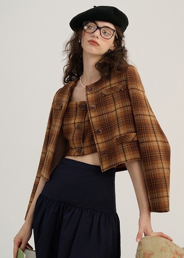 RETRO PLAID CAMISOLE AND JACKET - ANLEM