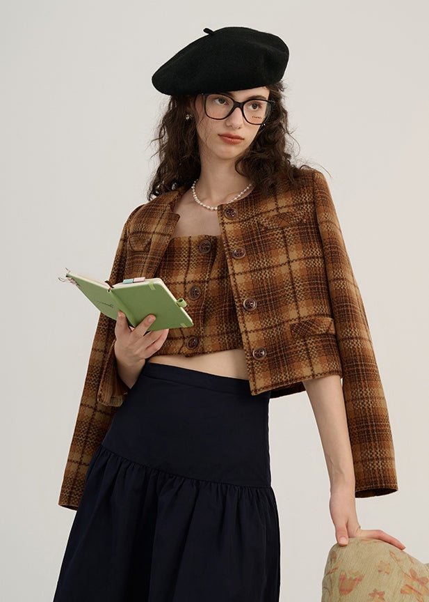 RETRO PLAID CAMISOLE AND JACKET - ANLEM