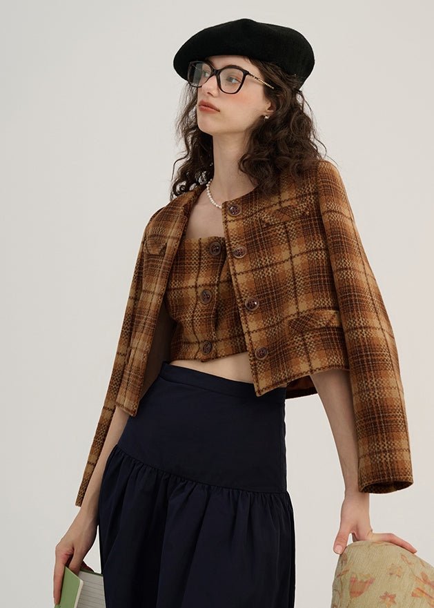 RETRO PLAID CAMISOLE AND JACKET - ANLEM