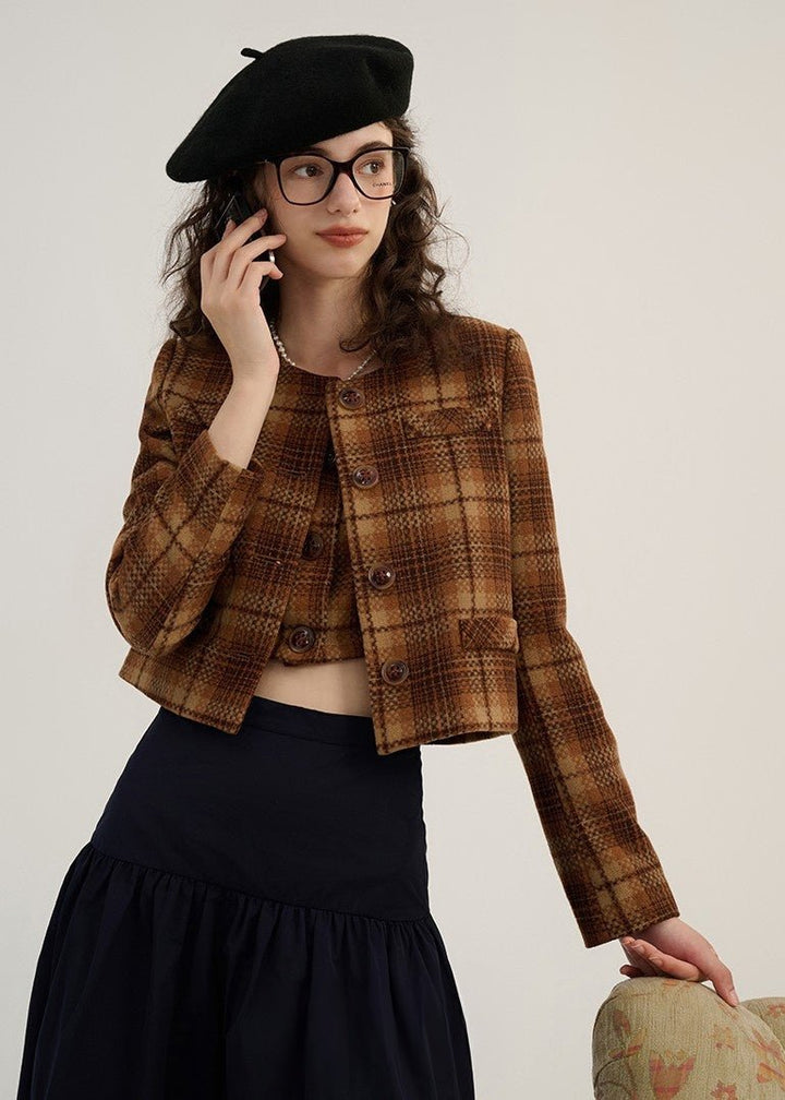 RETRO PLAID CAMISOLE AND JACKET - ANLEM