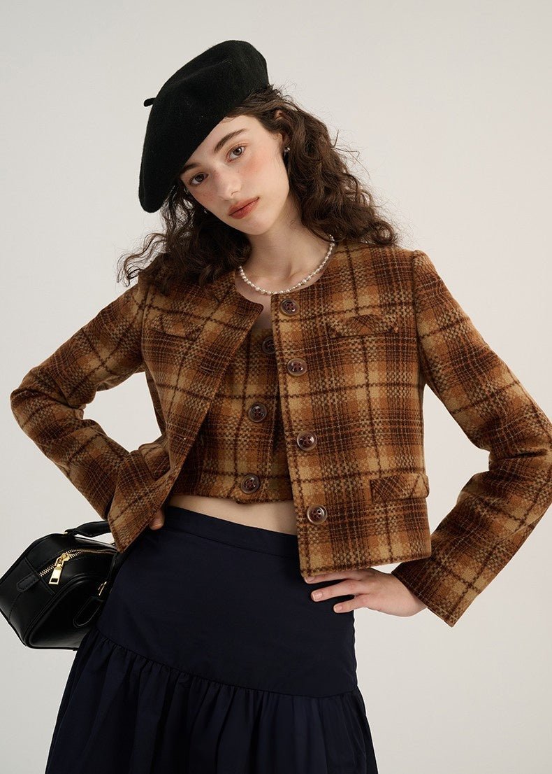 RETRO PLAID CAMISOLE AND JACKET - ANLEM