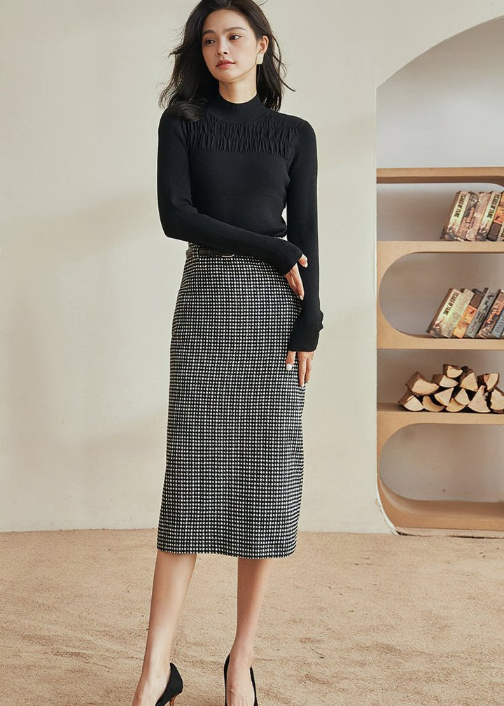 RETRO PLAID TIGHT MIDI SKIRT - ANLEM