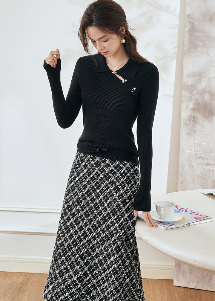 RETRO PLAID TWEED SKIRT - ANLEM