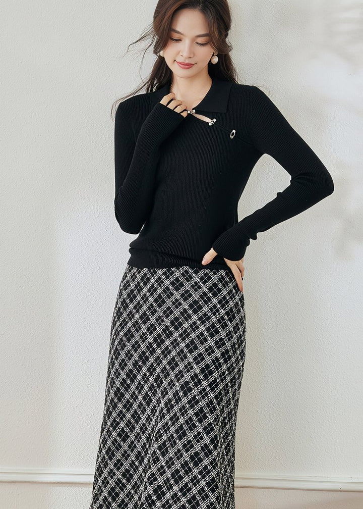 RETRO PLAID TWEED SKIRT - ANLEM