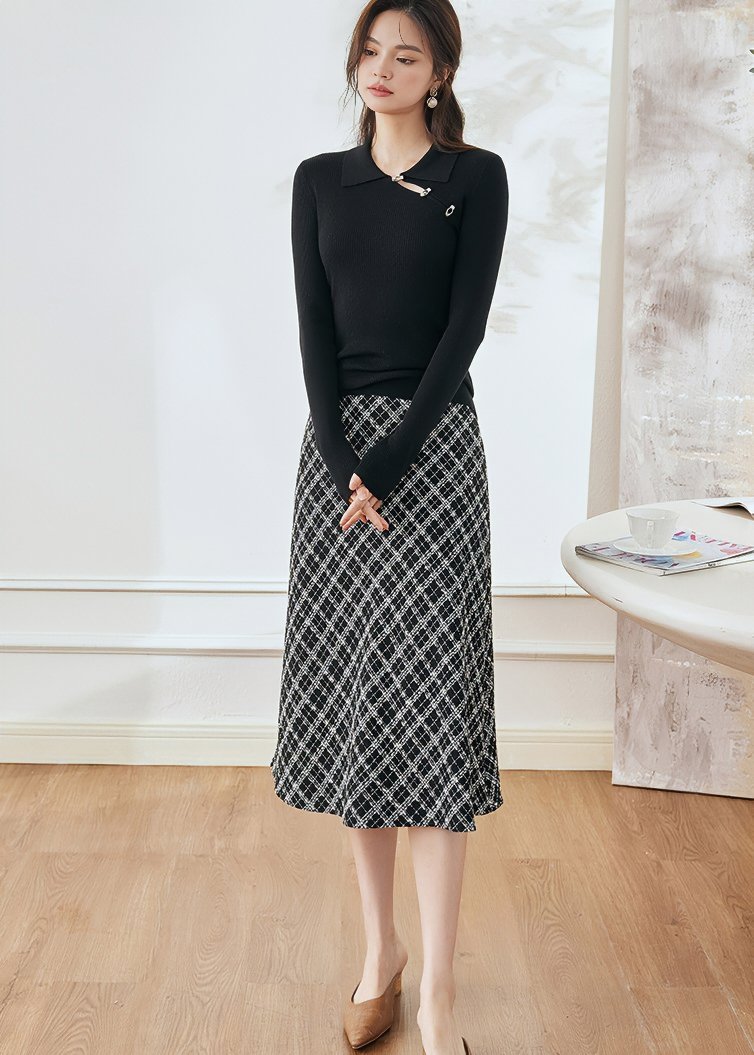 RETRO PLAID TWEED SKIRT - ANLEM