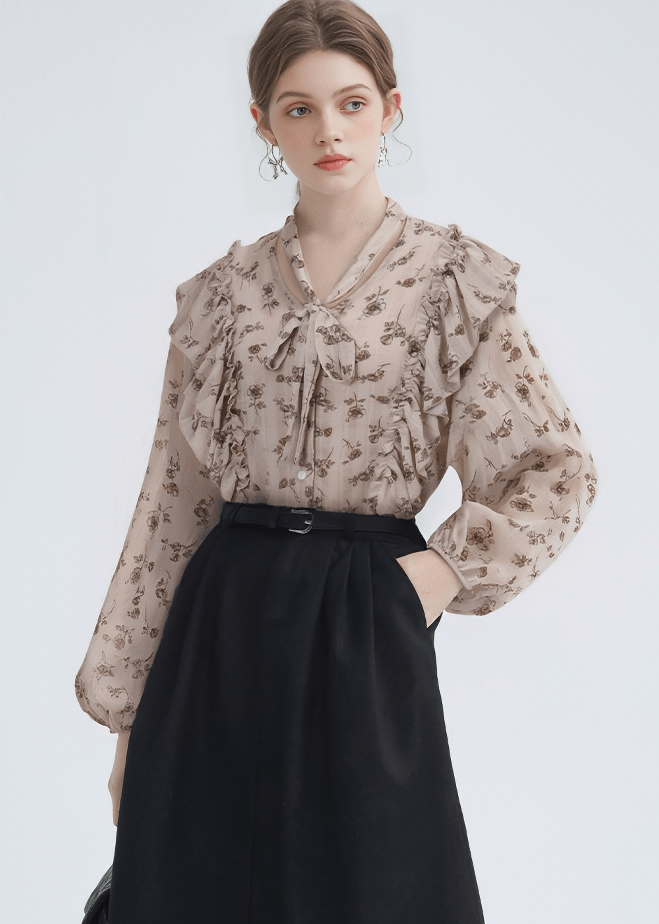 ROMANTIC ASYMMETRIC FLORAL BLOUSE - ANLEM