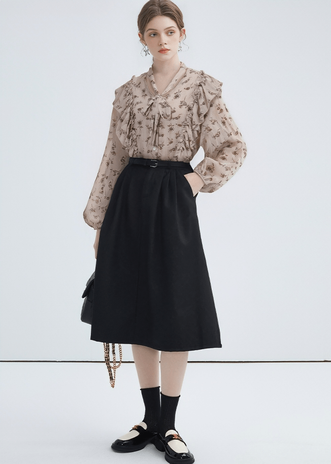 ROMANTIC ASYMMETRIC FLORAL BLOUSE - ANLEM