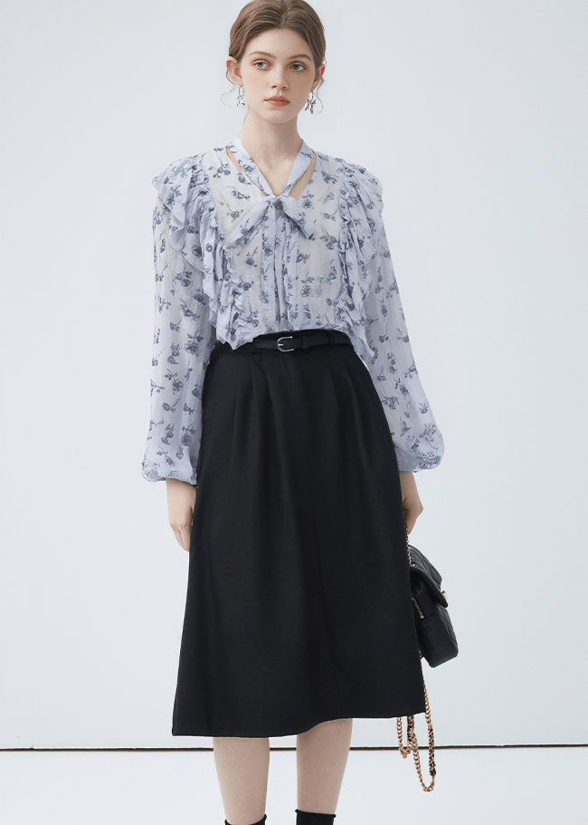 ROMANTIC ASYMMETRIC FLORAL BLOUSE - ANLEM