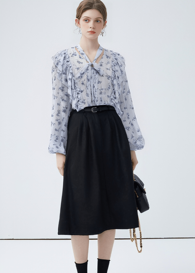 ROMANTIC ASYMMETRIC FLORAL BLOUSE - ANLEM
