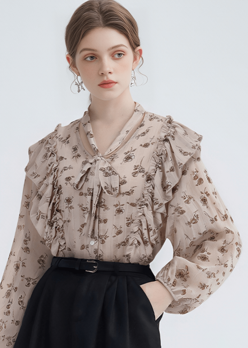 ROMANTIC ASYMMETRIC FLORAL BLOUSE - ANLEM