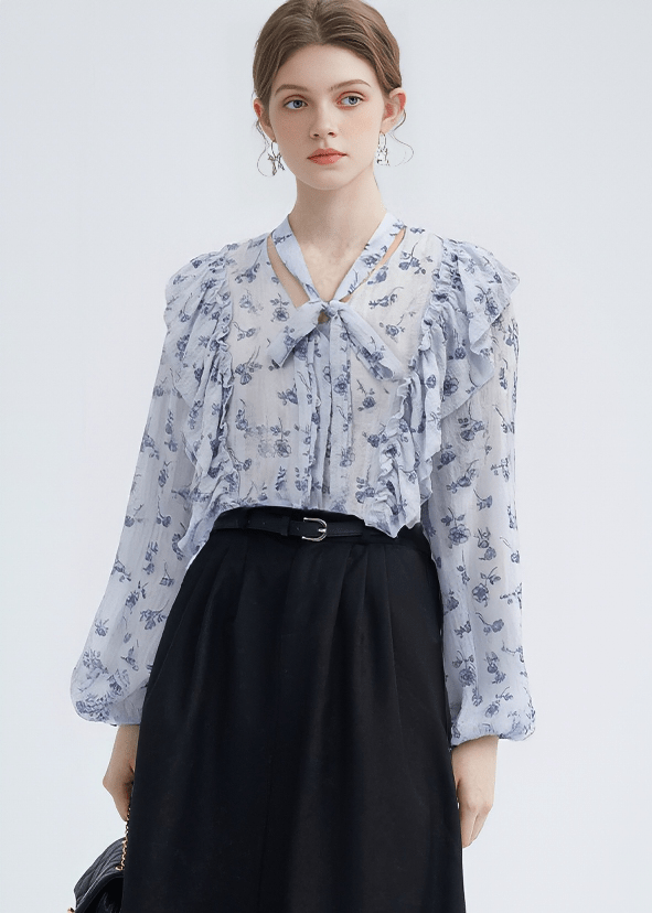 ROMANTIC ASYMMETRIC FLORAL BLOUSE - ANLEM